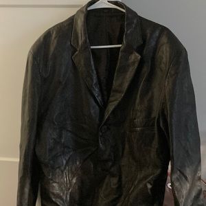Black leather trench coat